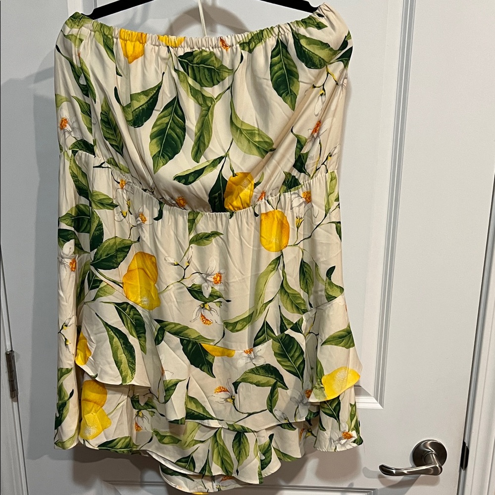 Express Lemon Print Off-Shoulder Dress